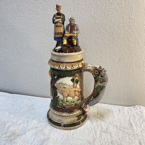 Vintage Ceramic Beer Stein scene Large Size 16" Tall with Lid